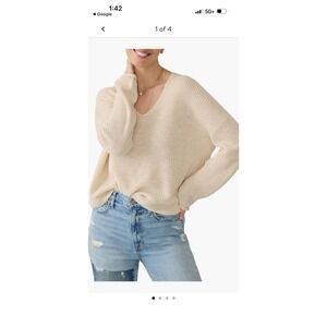 Faherty Brand Miramar Linen Organic Cotton Cream V-Neck Pullover Sweater S